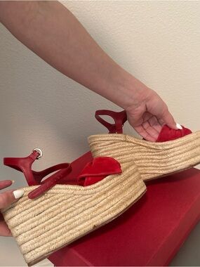 Valentino Garavani Red Espadrille Platform Wedges